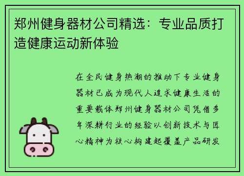 郑州健身器材公司精选：专业品质打造健康运动新体验